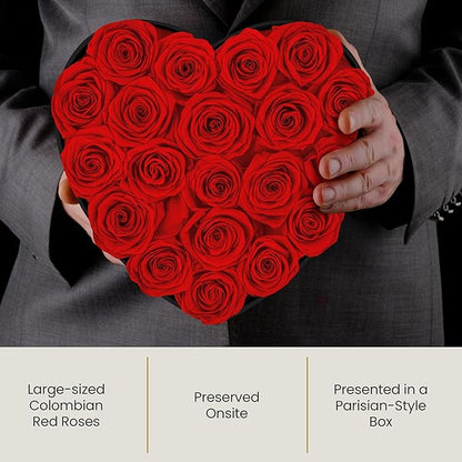 The Eternity Rose 20-Piece Preserved Roses in a Luxury Gift Box – Real Roses in Black Heart Box – A Valentine’s Gift as Everlasting as Your Love