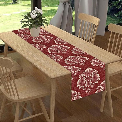 Vintage Damask Table Runner, Red Classical Luxury Old Fashioned Damask Royal Victorian Flora Print Table Center Decor for Family Kitchen Table Decorations Indoor Outdoor 13x36 inch