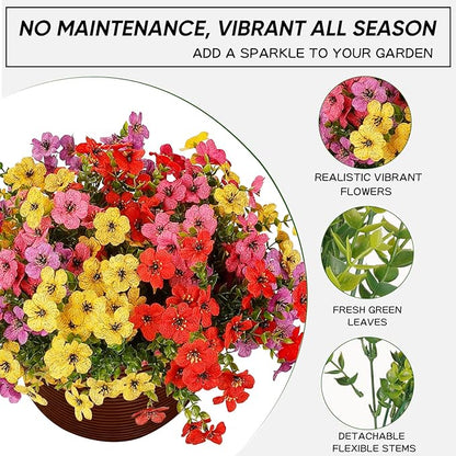 Artificial Flowers for Outdoor,12 Bundles Silk Fake Flowers,UV Resistant Realistic Plastic Faux Plants,No Fade Colorful Daisy for Porch,Patio,Garden,Window Box (4 Multicolor)