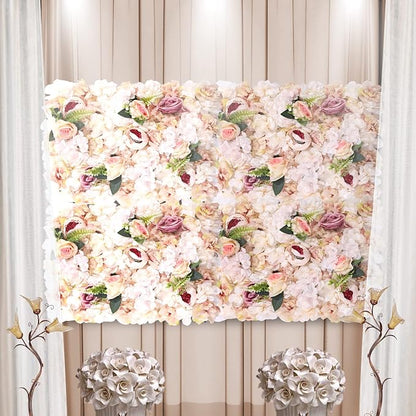 Pink Yellow Flower Wall Panels, Artificial Peony Rose Backdrop, 6Pcs 3D Silk Floral Panels for Wedding Decor, Party Background, Home Wall Decoration (40x60cm)