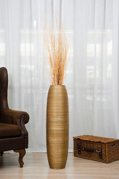 Leewadee Large Gold Home Decor Floor Vase - Wooden 34 inch Tall Farmhouse Decor Flower Holder for Fake Plant and Pampas Grass