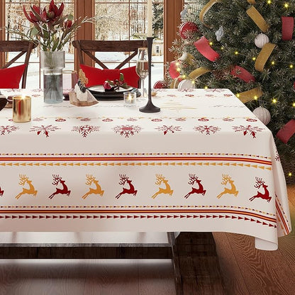 Christmas Rectangle Table Cloth,100% Waterproof Tablecloth,Christmas Decorations for Home, Vinyl Tablecloth Plastic Table Cover for Party，Picnic,Dining,Outdoor 54" x 102",Merry Ribbon
