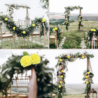 200PCS Yellow Artificial Flowers Roses Real Looking Foam Fake Roses with Leaves for DIY Wedding Bouquets Bridal Shower Party Decorations (Yellow, 200)