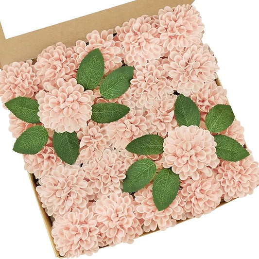 Artificial Flowers, 25pcs Realistic Artificial Rose for DIY Wedding Bouquets Centerpieces Arrangements, Peach Dahlia Flowers with Stem for Bridal Shower Party Home Decorations