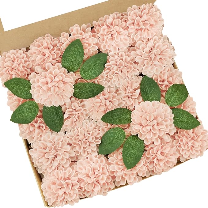 Artificial Flowers, 100pcs Realistic Artificial Rose for DIY Wedding Bouquets Centerpieces Arrangements, Peach Dahlia Flowers with Stem for Bridal Shower Party Home Decorations
