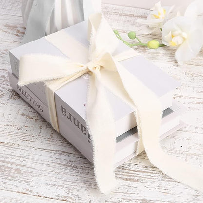 Ivory Ribbon 1-1/2 x 15 Yards Handmade Cotton Frayed Fringe Fabric Ribbons for Crafts Flower Bouquets Wedding Baby Shower Home DIY Decor