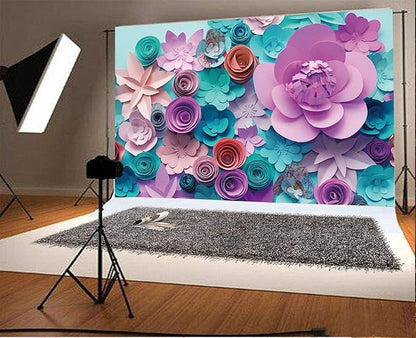 AOFOTO 10x6.5ft Handmade 3D Paper Flower Backdrop Birthday Party Decoration Photography Background Baby Shower Kid Girl Woman Artistic Portrait Activity Banner Photo Shoot Studio Props Vinyl Wallpaper
