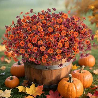 Fall Mums Artificial Flowers for Outdoors Potted, 12 Bundles Fake Fall Daisy Flower with Realistic Eucalyptus Leaves, Fake Plants for Greenery Boxwood Porch Patio Garden Pot Courtyard Lawn
