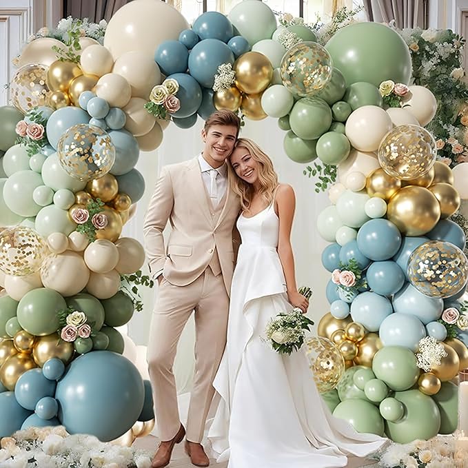 Dusty Avocado Green Balloon Arch Kit, 152Pcs Dusty Blue Retro Blue White Sand Macaron Green Gold Confetti Balloons for Baby Bridal Shower Wedding Engagement Birthday Party Decorations
