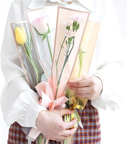YHNTGB 150 Pcs Mother's Day Single Flower Sleeves Wrapping Bags Single Rose Packaging Flower Bouquet Wrapping Bags 5 Colors for Floral Arrangement Supply Wedding Valentine's Day