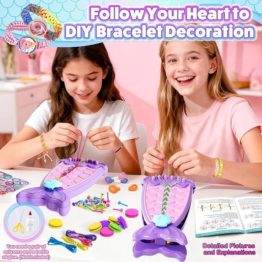 2-in-1 Friendship Bracelet Making Kit, Arts and Crafts for Girls Ages 8-12, Jewelry Making Kit＆DIY Travel Activity Toys Set, Christmas Birthday Gifts for 6 7 8 9 10 11 12 Year Old Teen Girls (Purple)