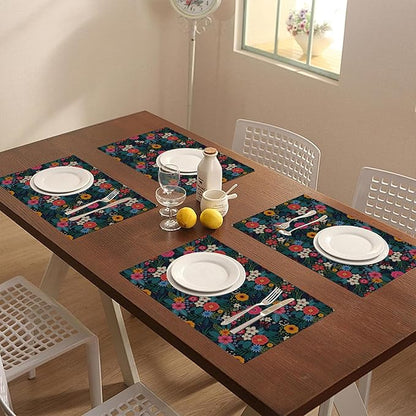 Placemats Set of 4 Colorful Flowers and Leaves Dining Place Mats Linen Table Mat for Farmhouse Home Kitchen Decor 12 X 18 Inch