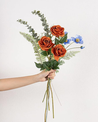 DuHouse 10pcs Silk Roses Artificial Flowers Fake Rose for Arrangement Wedding Party Home Decoration (Burnt Orange)