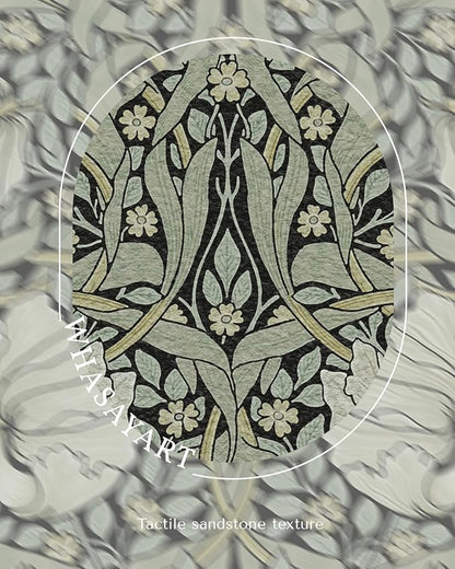 Vintage 3D Textured Floral Pattern Framed Wall Art 16x16, William Morris Inspired Botanical Sandstone Panel Print Square Artwork, Rustic Retro Square Living Room Bedroom Study Gallery Decor