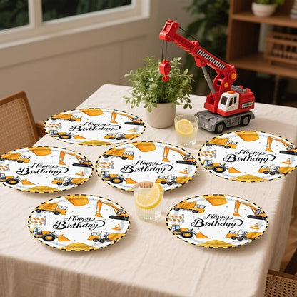 50PCS Construction Party Paper Plates 7 Inch, Disposable Cake Dessert Plates Construction Birthday Party Supplies for Kids Boys Birthday Decorations (Construction)