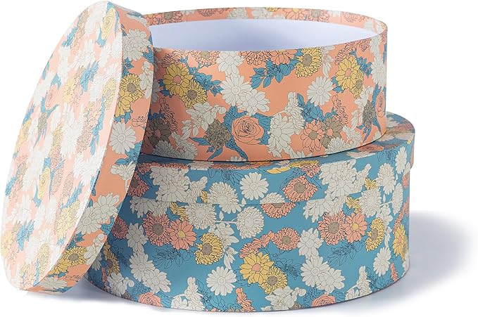 Soul & Lane Decorative Oblong Cardboard Storage Boxes with Lids, Set of 2 Floral Paperboard Keepsake Memory Boxes, Oval Nesting Storage for Gifts and Home Décor (Floral Elegance)