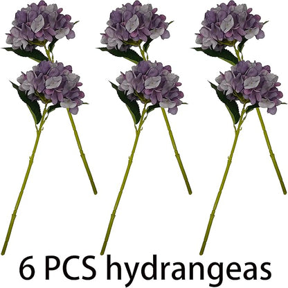 Purple Hydrangea Artificial Flowers,6 Pcs Faux Hydrangea Flowers,Artificial Hydrangeas Flowers with Stems,Fake Hydrangeas, Silk Hydrangea Flower with Stem (6, Eggplant Purple)