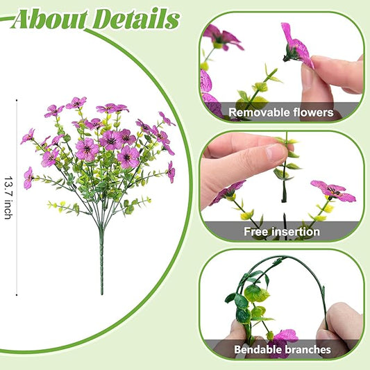 Fall Mums Artificial Flowers for Outdoors Potted, 12 Bundles Fake Fall Daisy Flower with Realistic Eucalyptus Leaves, Fake Plants for Greenery Boxwood Porch Patio Garden Pot Lawn