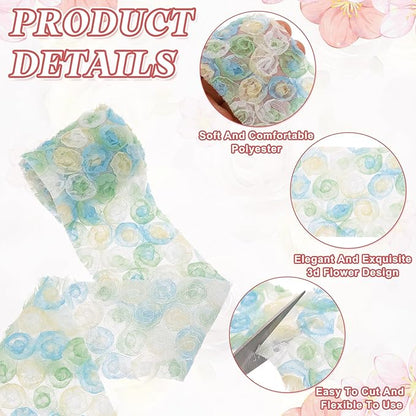 uxcell 2PCS Lace Trim Ribbon, 2.36 inch - 1 Yard 3D Rose Floral Embroidery Ribbons Edge Trimming for Sewing, Wedding Dress, DIY Crafts, Decoration Accessories, Color Green