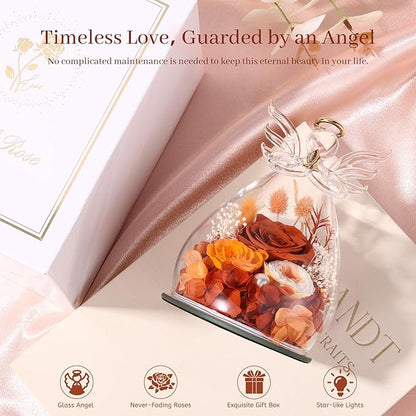 Birthday Gifts for Women Mom Preserved Roses in Glass Angel Figurines Fresh Flowers for Delivery Forever Flowers Eternal Rose Christmas for Grandma Sister Wife Her from Daughter