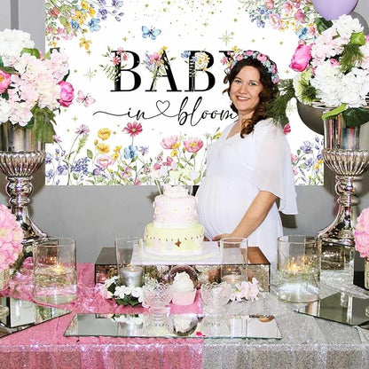 Boho Wildflower Baby Shower Backdrop Baby in Bloom Background Butterfly Flower A Little Wildflower is on The Way Decorations Girls Floral Baby Shower Banner with Copper Grommets