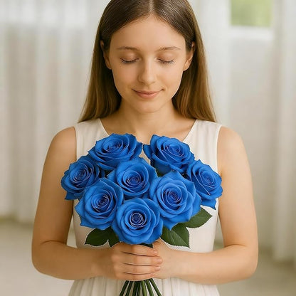 Blue Roses Artificial Flowers 15 PCS, Fake Roses Silk Flowers with Long Stems, Faux Rose for Wedding Centerpieces, Home Decor, Indoor Floral Arrangements, Party Decor, DIY Bouquet (Blue)