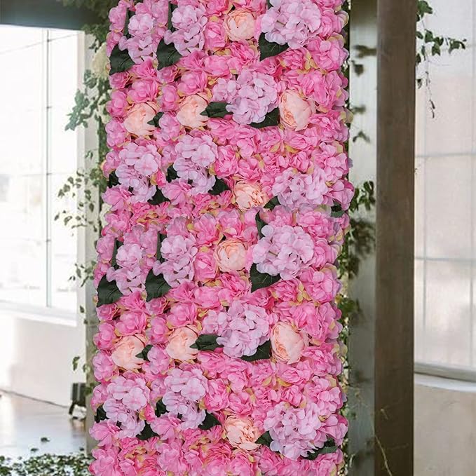 15.74"x 23.62" Artificial Flower Wall Panels,Flower Wall Mat Silk Flower Panels for Outdoor Garden Backyard Fence Fence Privacy Screen and Indoor Wall Decor (6Pcs Pink)