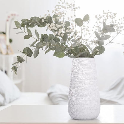 D'vine Dev 12 Inch Textured White Elegant Oval Ceramic Vase for Flowers, Home Décor Vase with Design Box, VS-LD-C-1