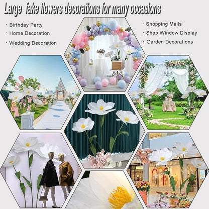 5.9 Ft Large Paper Artificial Flowers,Giant Flowers for Decoration,Standing Huge Handcrafted Poppy Flowers for Garden,Hotel,Office,Photography Props,Wedding,Art Gallery,Shop Window Display(B-Blue)