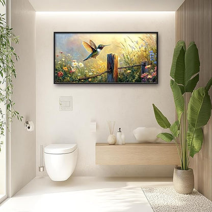 Hummingbird Flower Large Wall Art Farmhouse Framed Wall Decor for Living Room Bird Floral Pictures Oversized Canvas Print Painting Modern Extra Large Framed Artwork for Bedroom Office 60"x30"