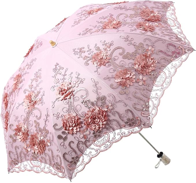 LCY Embroidered Lace Double-deck Anti-UV Parasol Sun/Rain/Snow Folding Umbrella
