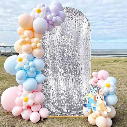 Fanqisi Big Payette Sequin Arch Covers: 7.2FT Arch Backdrop Cover Silver Shimmer Fabric Cover for Party Baby Shower Decorations