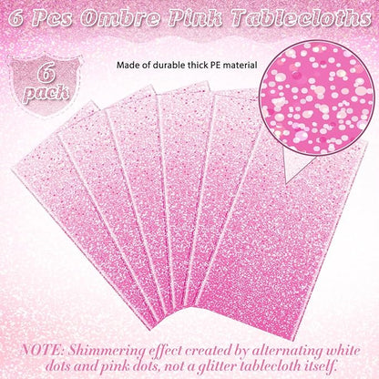 6 Pack Ombre Pink Plastic Tablecloth for Parties, Gradient Pastel Disposable Tablecloths for Rectangle Tables, Light Sprinkle Table Cover for Wedding Birthday Anniversary, 54 x 108 Inch