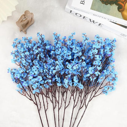 8Pcs Artificial Flowers Fake Babys Breath Bouquet,Blue Fake Flowers Plants Decor Silk Flower Bulk for Vase Spring Home Wedding Indoor Outdoor Table Party Decorations