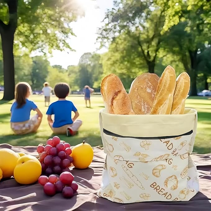1 Pack XL Beeswax Bread Bags with Zipper Seal – Reusable Cotton Linen Waxed Bread Bags for Homemade Bread, Sourdough Storage, Eco-Friendly Bees Wax Bag Alternative to Plastic (1)