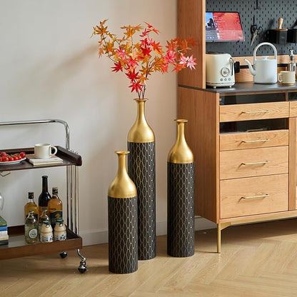 Floor Vases, Tall Home Decor Metal Vase Set of 3 Large Glazed Decorative Vases for Wedding Decor, Elegant Modern Flower Holder for Living Room, Entryway, Hallway, Dining Room