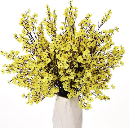 15PCS Artificial Baby Breath Flowers Fake Silk Real Touch DIY Floral Bouquets Decor Wedding Party Decoration Arrangements-Yellow