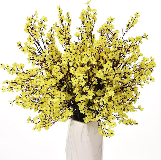 15PCS Artificial Baby Breath Flowers Fake Silk Real Touch DIY Floral Bouquets Decor Wedding Party Decoration Arrangements-Yellow
