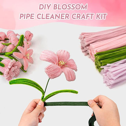 Upgraded 2026 Pipe Cleaners Craft Kit: 400-Piece DIY Flower Making Supplies with Exclusive Color Palette | Includes Chenille Stems, Floral Wire, Gardening Tape, Stamen & Ribbon for Kids Arts & Crafts