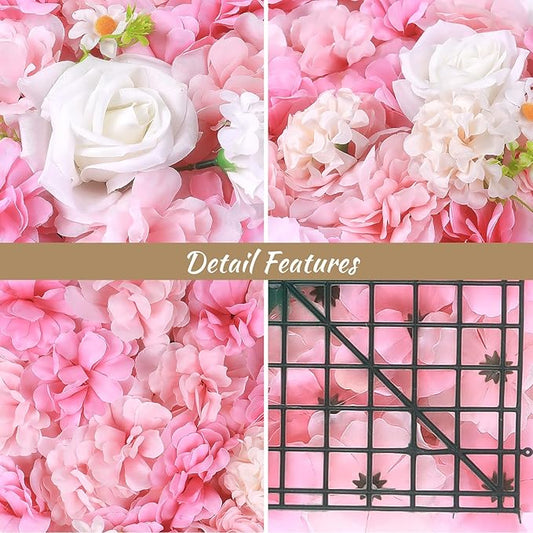 Artificial Silk Flower Wall Panel Pink Decorative Floral Background Silk Rose Mat for Wedding Party Backdrop Wall Decor Shop Photo Backdrop Floral Wall Arrangement 15 * 15in 12Pcs