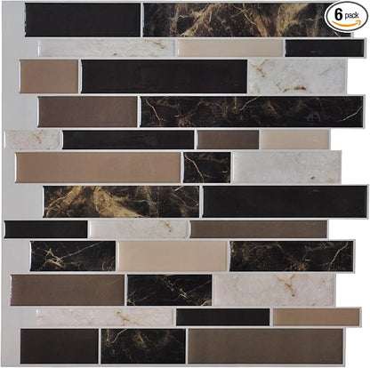 Art3d 6-Pack Peel and Stick Vinyl Sticker Kitchen Backsplash Tiles, 12" x 12" Marble Design