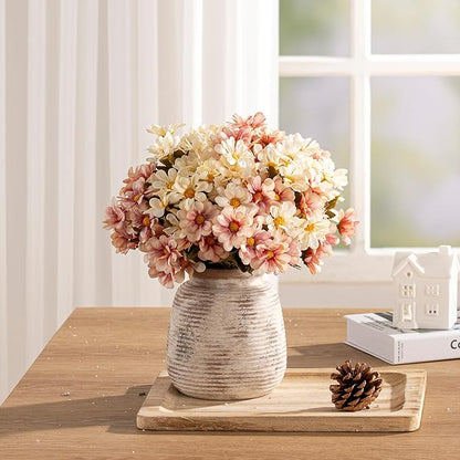 Ceramic Small Flower Vase, 6“ Rustic Farmhouse Vases Home Decor, Short Pottery Decorative Pampas Vase for Table Living Room Entryway Mantel Bookshelf Bedroom Bathroom Kitchen-Rustic