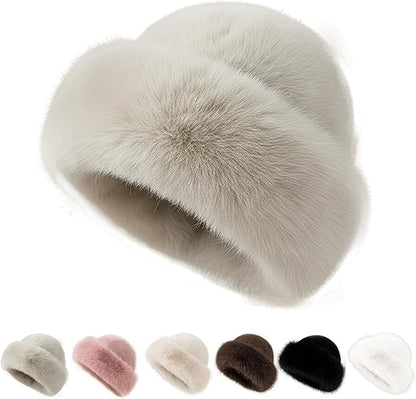 Womens Winter Faux Fur Bucket Hat, Fluffy Fisherman Fuzzy Bucket Hat