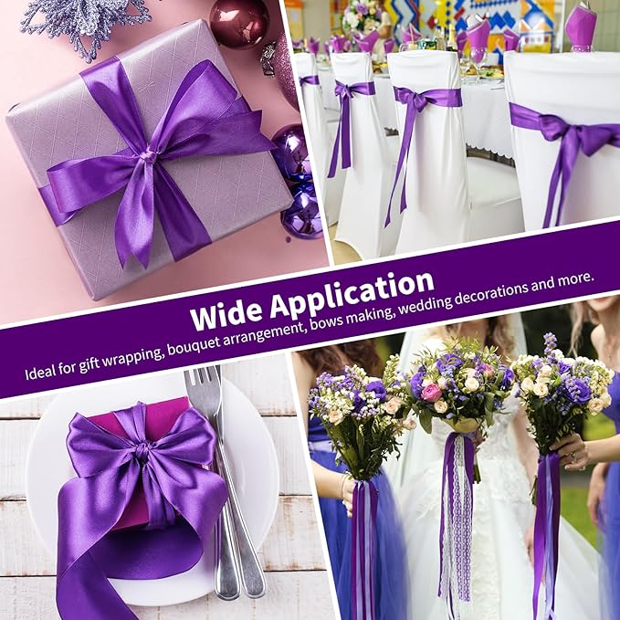 1-1/2 Inch Wide Purple Satin Ribbon, 50 Yards Solid Polyester Fabric Ribbon for Roses Making, Gift Wrapping, Christmas, Wedding Decorations, Crafts, Bows, Flower Bouquets