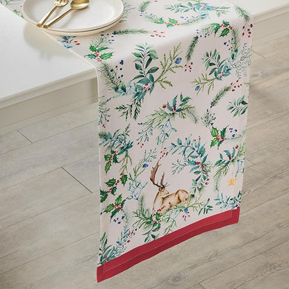 Maison d' Hermine Table Runner 100% Cotton Single Layer Table Runners 72 inches Long for Thanksgiving Christmas Decorations Home Kitchen Dining Party Wedding (Holly Time, 14.5" x 72")