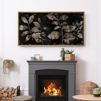 SIGNFORD Extra Large Framed Canvas Print Wall Art Modern Noir Leaves Monochrome Botanical Shadows Illustrations Modern Art Calm Warm for Living Room, Bedroom, Office - 60"x30"