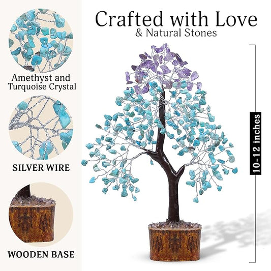 FASHIONZAADI Amethyst and Turquoise Crystal Tree of Life - Crystal Decor - Spiritual Gifts - Crystals Gifts for Women - Gemstones and Crystals