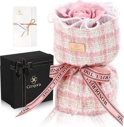 Handmade Ceramic Memorial Gift - Eternal Pink Rose Bouquet with Natural Fragrance, Ceramic Craft Artwork, Perfect for Women, Mothers, Wives, Her Birthday Gift‌