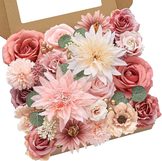 Serwalin Pink Artificial Flowers, Fake Silk Dahlia Flowers Wedding Cake Flowers for Wedding Bouquets Table Centerpieces Baby Shower Home Decor