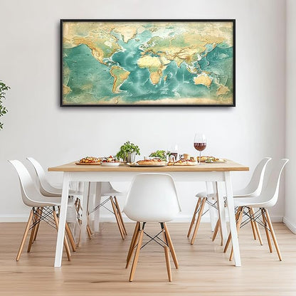 World Map Large Wall Art Framed Wall Decor for Living Room, Map Pictures Oversized Canvas Print Painting Modern Extra Large Framed Artwork for Bedroom Office Home Decor 60"x30"
